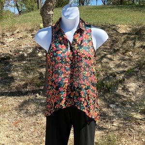 Ambiance Apparel Floral Print Sheer Blouse Sz Sm